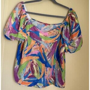 Women's Multicolor Flying Tomato Balloon Sleeve Top Size Small